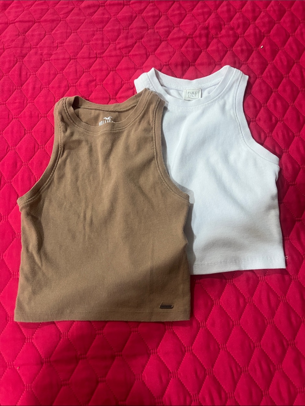 Hollister Ribbed Tank Tops — Brown & White